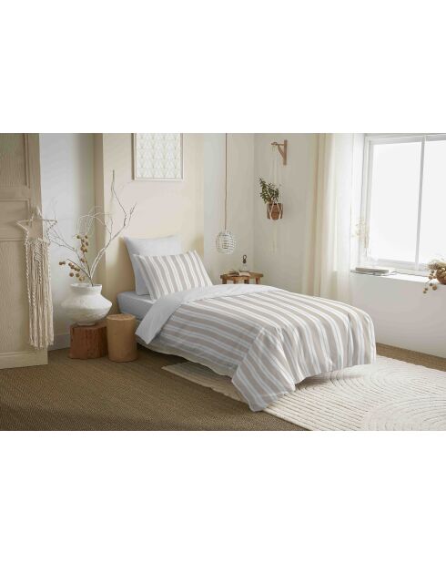 Pack complet housse de couette en coton imprimé Florence naturel - 90x190cm