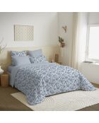Pack complet housse de couette en coton imprimé King size berangère bleu - 180x200cm