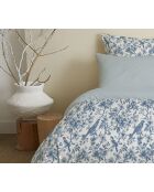 Pack complet housse de couette en coton imprimé King size berangère bleu - 180x200cm