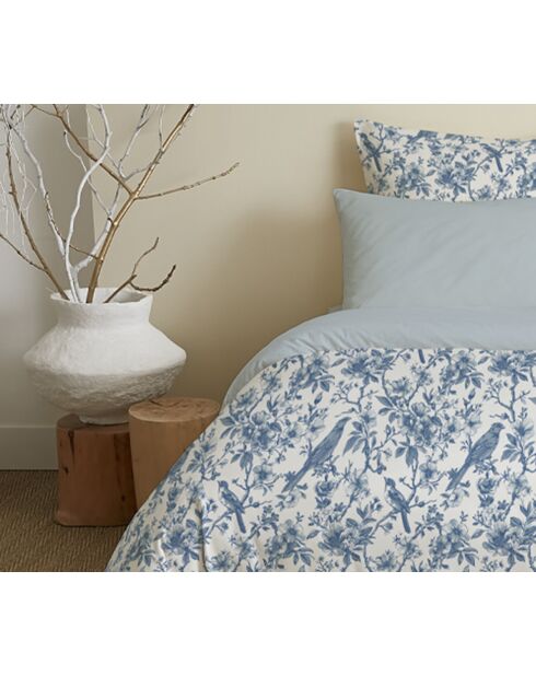 Pack complet housse de couette en coton imprimé King size berangère bleu - 180x200cm