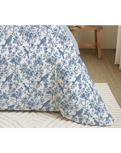 Pack complet housse de couette en coton imprimé King size berangère bleu - 180x200cm