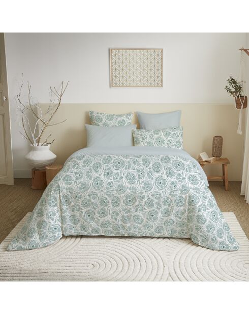 Pack complet housse de couette en coton imprimé King size agathe céladon - 180x200cm