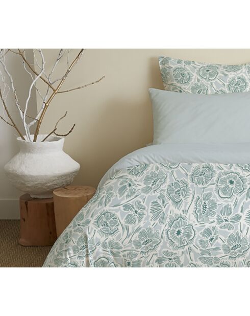 Pack complet housse de couette en coton imprimé King size agathe céladon - 180x200cm