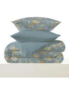 Pack complet housse de couette en coton imprimé Bergame turquoise - 90x190cm