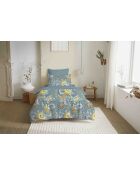 Pack complet housse de couette en coton imprimé Bergame turquoise - 90x190cm