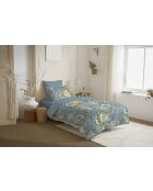 Pack complet housse de couette en coton imprimé Bergame turquoise - 90x190cm