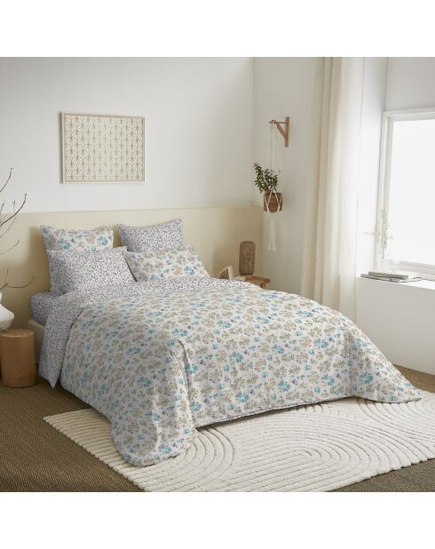 Pack complet housse de couette en coton imprimé tanya cyan