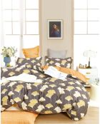 Bettdeckenset aus gelb/grauem Baumwollperkal, doppelseitig bedruckt, mit Bettdecke, 240 x 220 cm + 65 x 65 cm