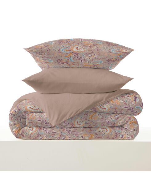 Pack complet housse de couette en coton imprimé Bergame nude - 90x190cm