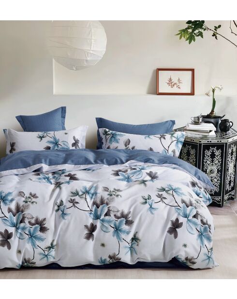 Blaues Bettdecken-Set aus Baumwollperkal-Baumwollperkal, doppelseitig bedruckt — 240 x 220 cm + 65 x 65 cm