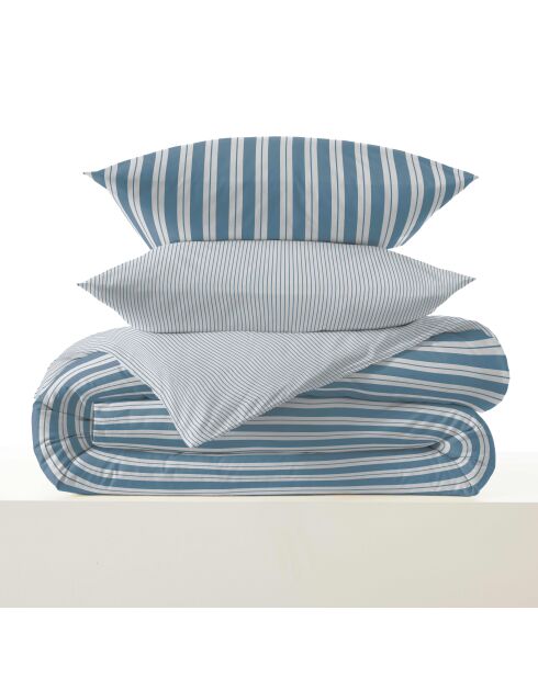 Pack complet housse de couette en coton imprimé Florence denim - 90x190cm