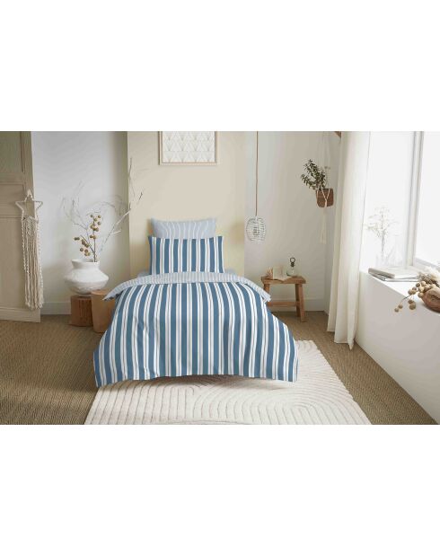 Pack complet housse de couette en coton imprimé Florence denim - 90x190cm