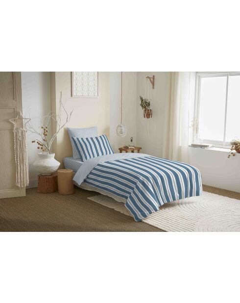 Pack complet housse de couette en coton imprimé Florence denim - 90x190cm