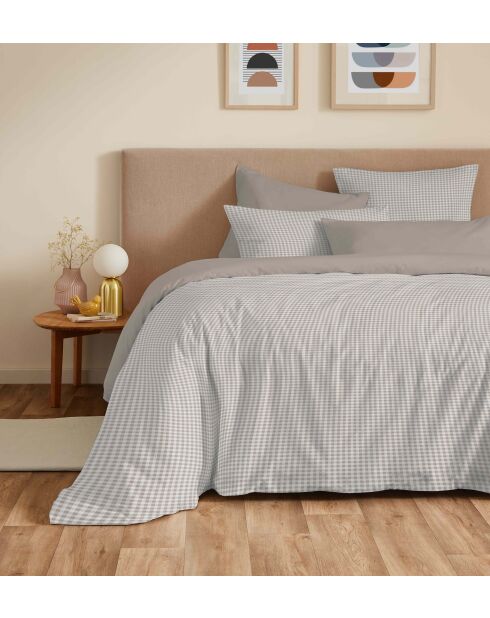 Pack complet housse de couette en coton imprimé King size Gabrielle naturel - 180x200cm