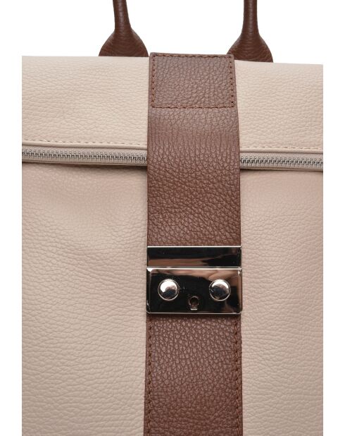 Mochila SS26 LV 128 de piel beige/marrón - 31x34x10 cm