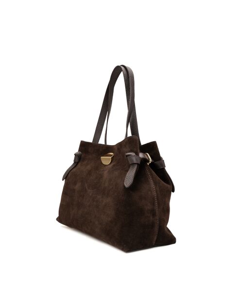Vera Suede Schultertasche aus Mokkaleder - 28x25x15cm