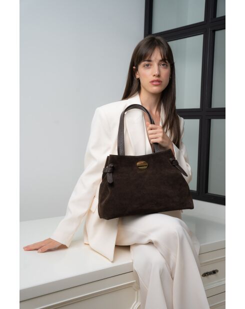 Vera Suede Schultertasche aus Mokkaleder - 28x25x15cm
