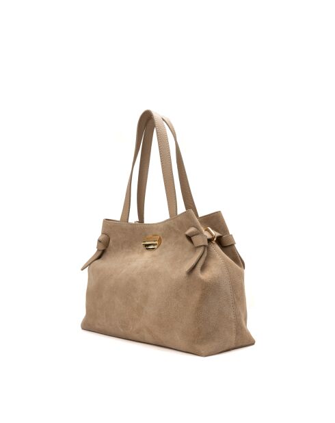 Vera Suede Schultertasche aus taupefarbenem Leder - 28x25x15cm