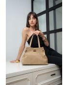 Vera Suede Schultertasche aus taupefarbenem Leder - 28x25x15cm