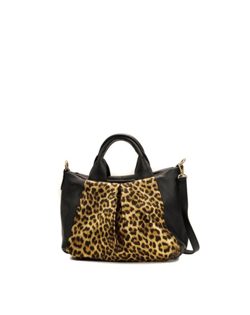 Sac à bandouliere en cuir Rogue motif leopard noir - 31x24x12cm