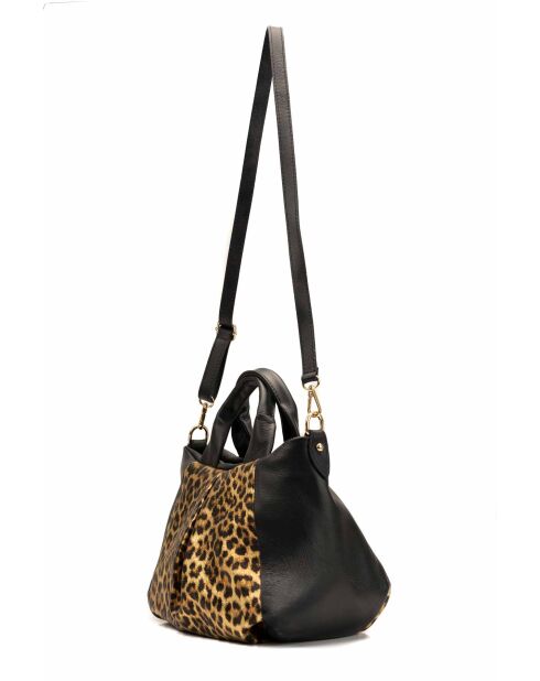 Sac à bandouliere en cuir Rogue motif leopard noir - 31x24x12cm