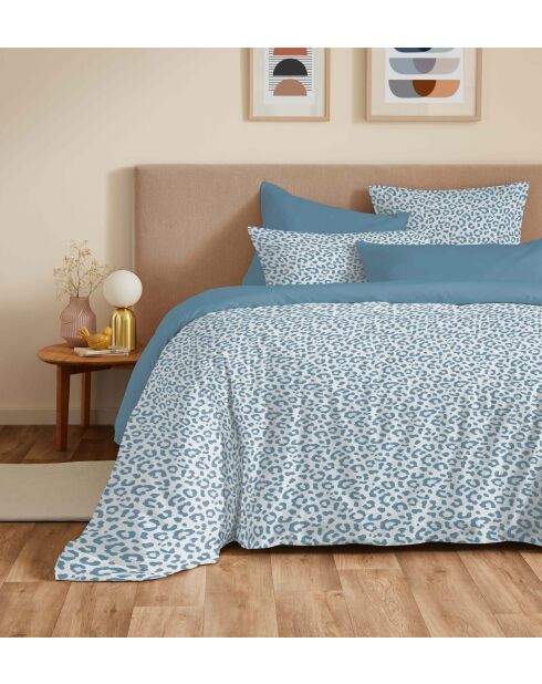 Pack complet housse de couette en coton imprimé King size Diana bleu - 180x200cm