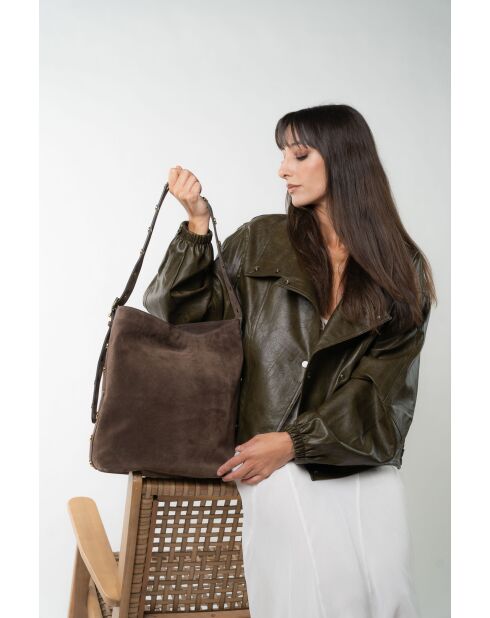 Sac porte épaule en cuir Roots moka - 35x35x14cm
