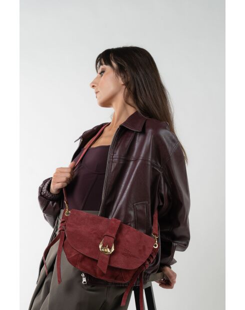 Sac à bandouliere en cuir Texas bordeaux - 29x22x4cm