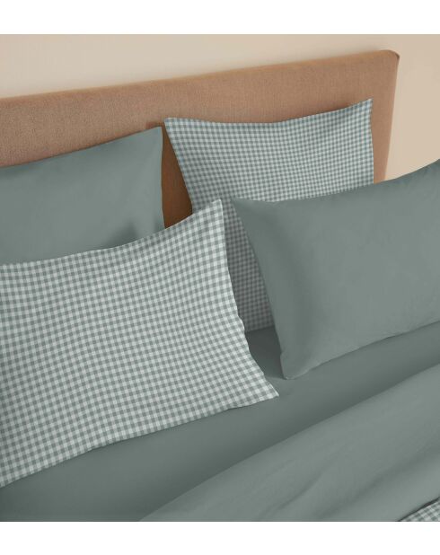 Pack complet housse de couette en coton imprimé King size Gabrielle sauge - 180x200cm