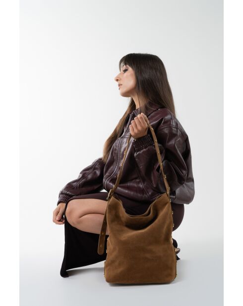Sac porte épaule en cuir Roots camel - 35x35x14cm