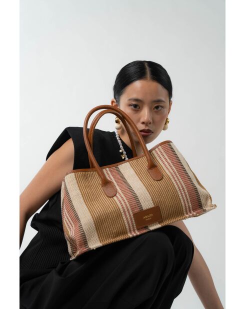 Sac à main en cuir Lyn camel - 34x22x15cm