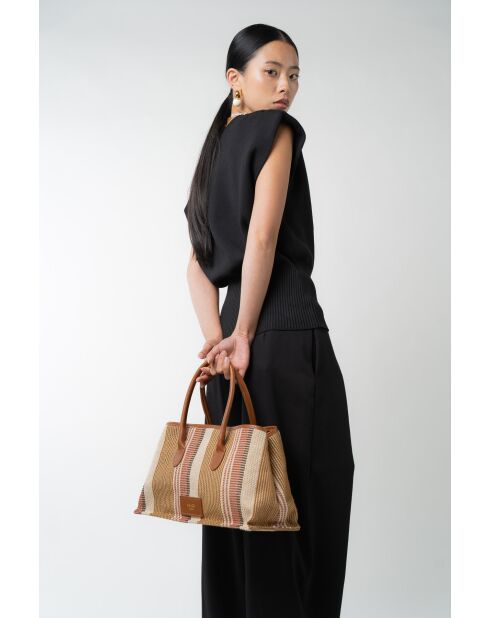 Sac à main en cuir Lyn camel - 34x22x15cm