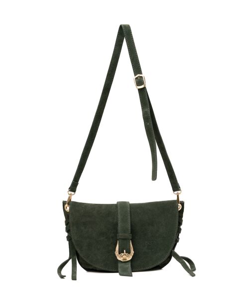 Dunkelgrüne Schultertasche Texas aus Leder - 29x22x4cm