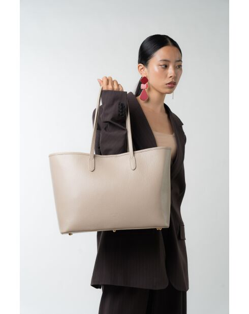 Sac cabas en cuir Sola taupe - 48x29x14cm