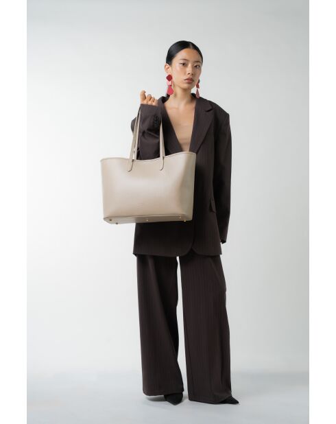 Sac cabas en cuir Sola taupe - 48x29x14cm