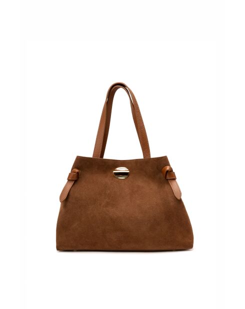Schultertasche Vera Suede aus kamelfarbenem Leder - 28x25x15cm
