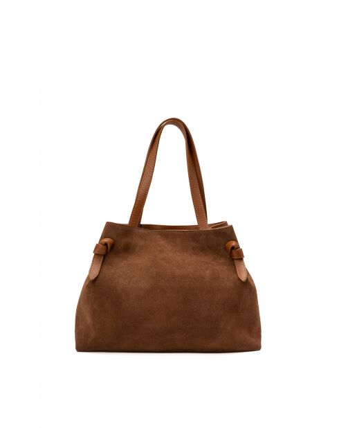 Schultertasche Vera Suede aus kamelfarbenem Leder - 28x25x15cm