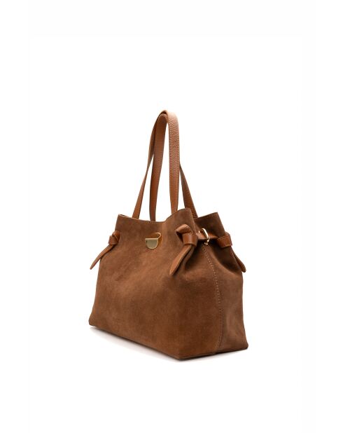 Schultertasche Vera Suede aus kamelfarbenem Leder - 28x25x15cm