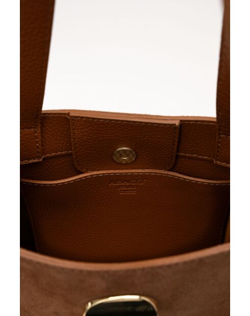 Schultertasche Vera Suede aus kamelfarbenem Leder - 28x25x15cm