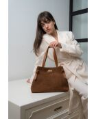 Schultertasche Vera Suede aus kamelfarbenem Leder - 28x25x15cm