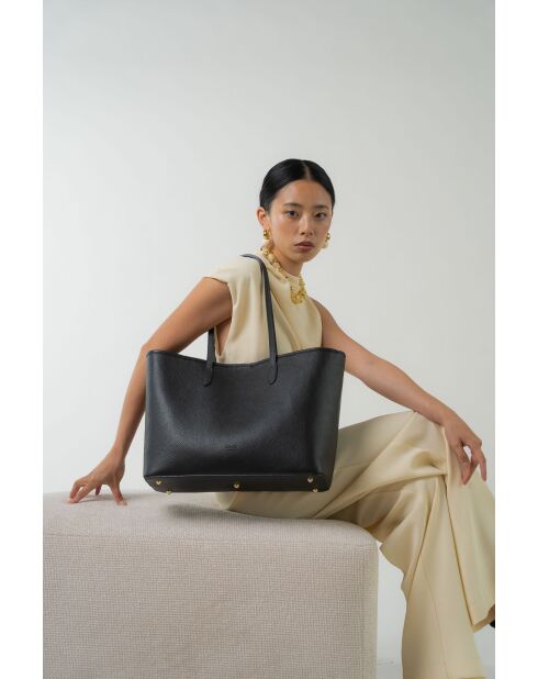 Sac cabas en cuir Sola noir - 48x29x14cm