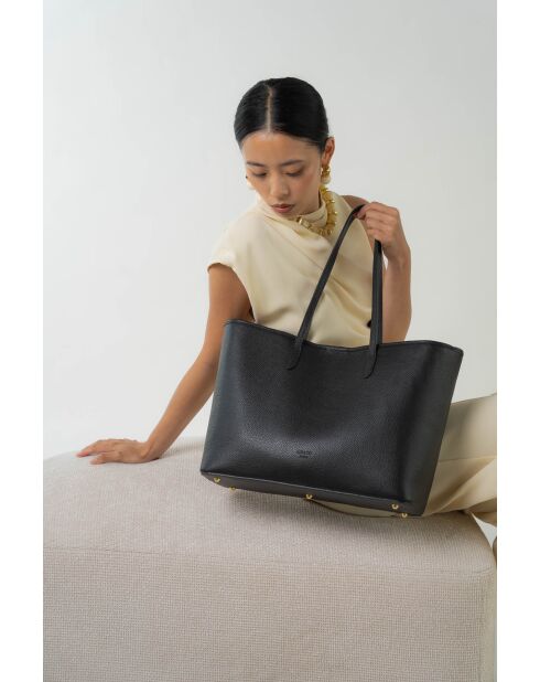 Sac cabas en cuir Sola noir - 48x29x14cm