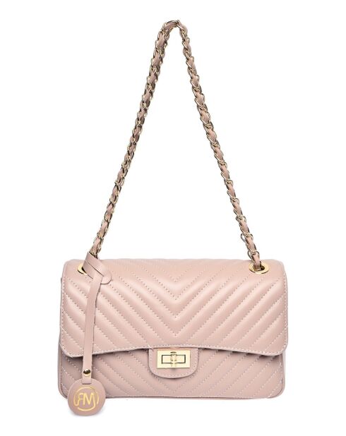 SS26 RM 2213 Schultertasche aus puderfarbenem Leder, 16 x 27,5 x 7,5 cm