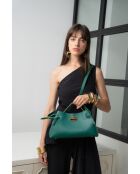 Bolso de hombro de piel verde abeto Vera - 23x18x11cm