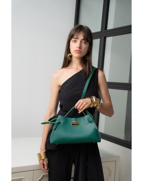 Bolso de hombro de piel verde abeto Vera - 23x18x11cm