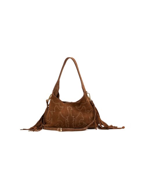 Rodeo camel leren schoudertas - 22x12x6,5cm