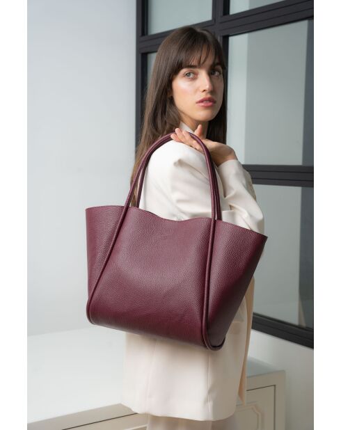 Sac porte épaule en cuir Stacy bordeaux - 50x30x15cm