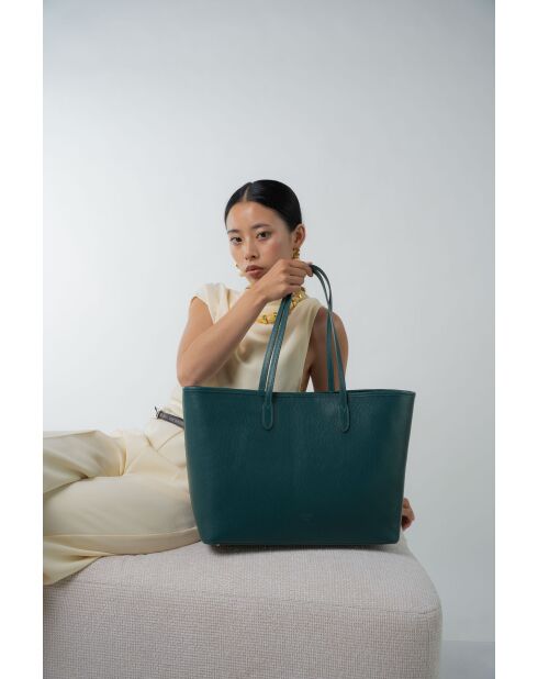 Sac cabas en cuir Sola bleu canard - 48x29x14cm