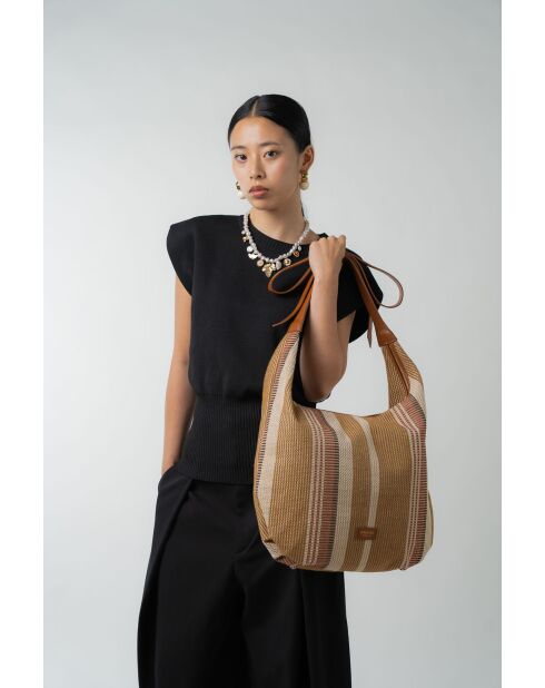 Sac à main en cuir Gina camel - 46x35x5cm