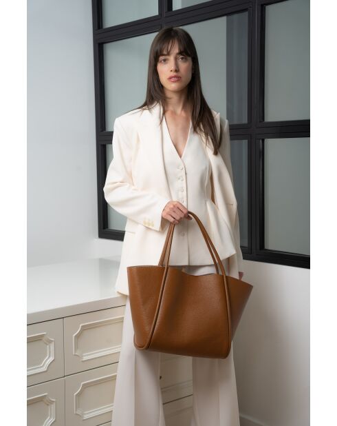 Sac porte épaule en cuir Stacy camel -50x30x15cm